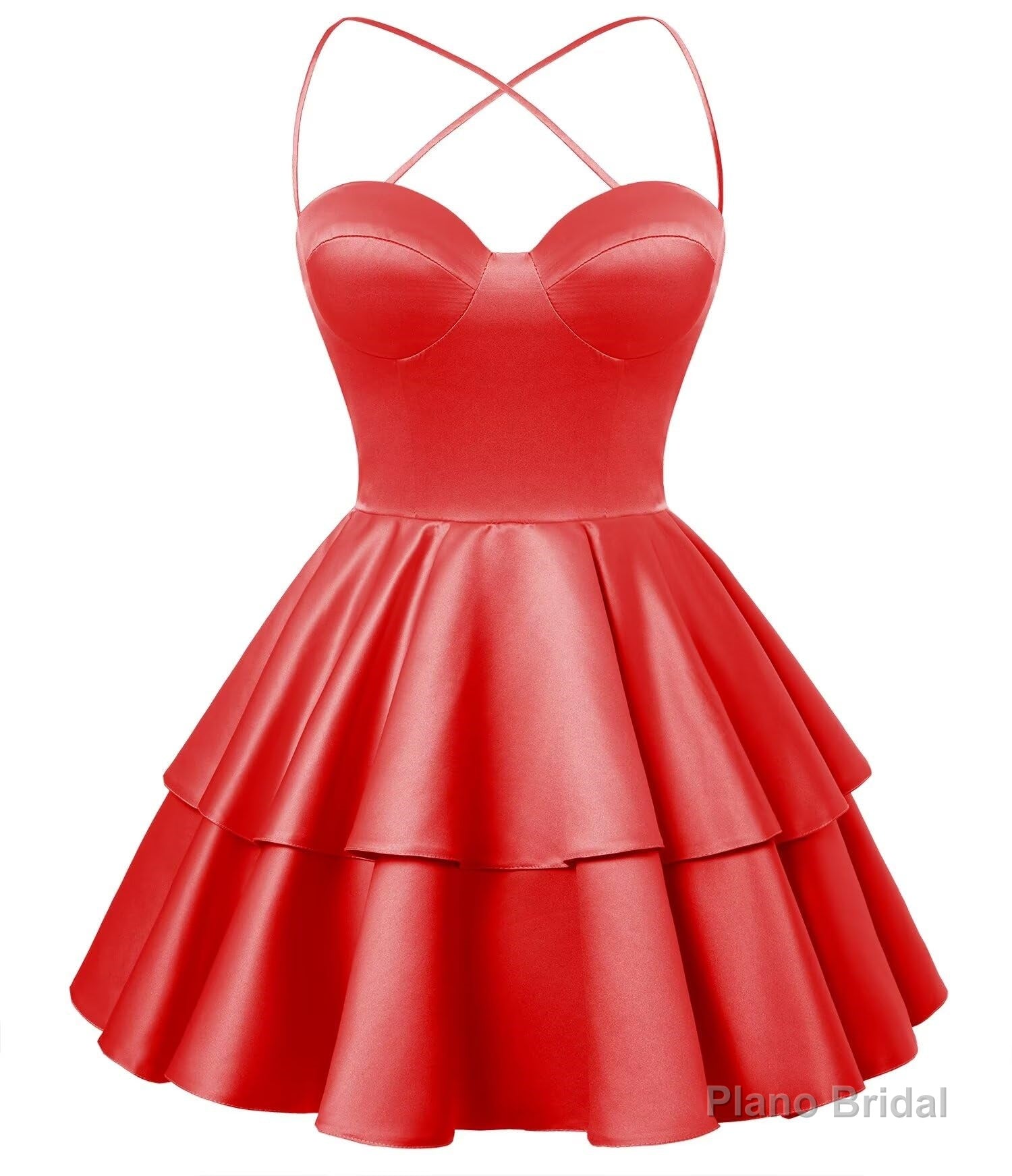 Red Satin Homecoming Dress Sweetheart Neck Tiered Short Graduation Dresses Secondary image