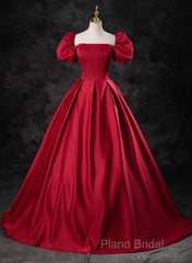 Red Satin Off Shoulder Long Simple A-Line Wedding Party Dresses, Red Long Formal Dresses