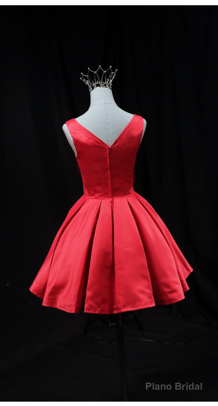 Red Satin Round Neckline Prom Homecoming Dress Red Short Party Dress prom dresses shops Secondary image