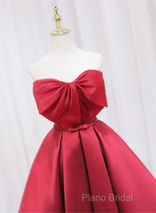 Red Satin Short Formal Prom Dresses Party Dresses, Lovely Red Knee Length Homecoming Dresses