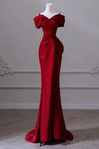 Red Satin Sweetheart Straps Long Formal Dress Red Long Prom Dress