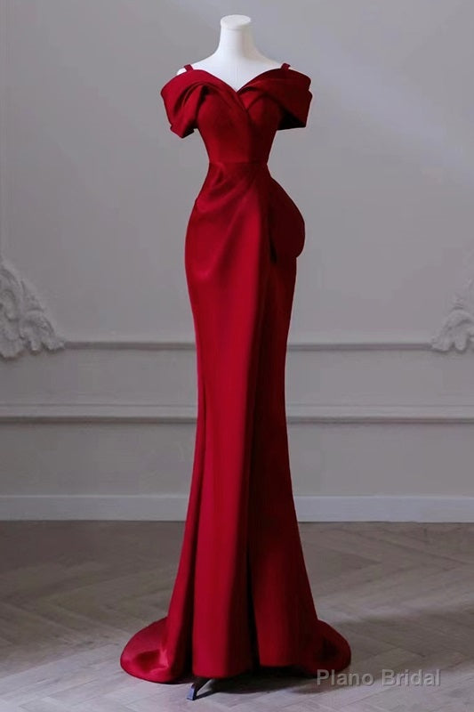 Red Satin Sweetheart Straps Long Formal Dress Red Long Prom Dress