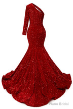 Yellow Sequins Mermaid Prom Dresses One Shoulder Evening Dresses Floor Length Wedding Party Gowns