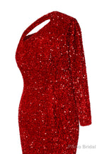 Blue Sequins Mermaid Prom Dresses One Shoulder Evening Dresses Floor Length Wedding Party Gowns