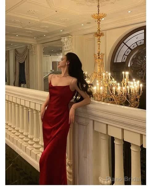Red Sheath Long Prom Dresses Slit Evening Party Dress