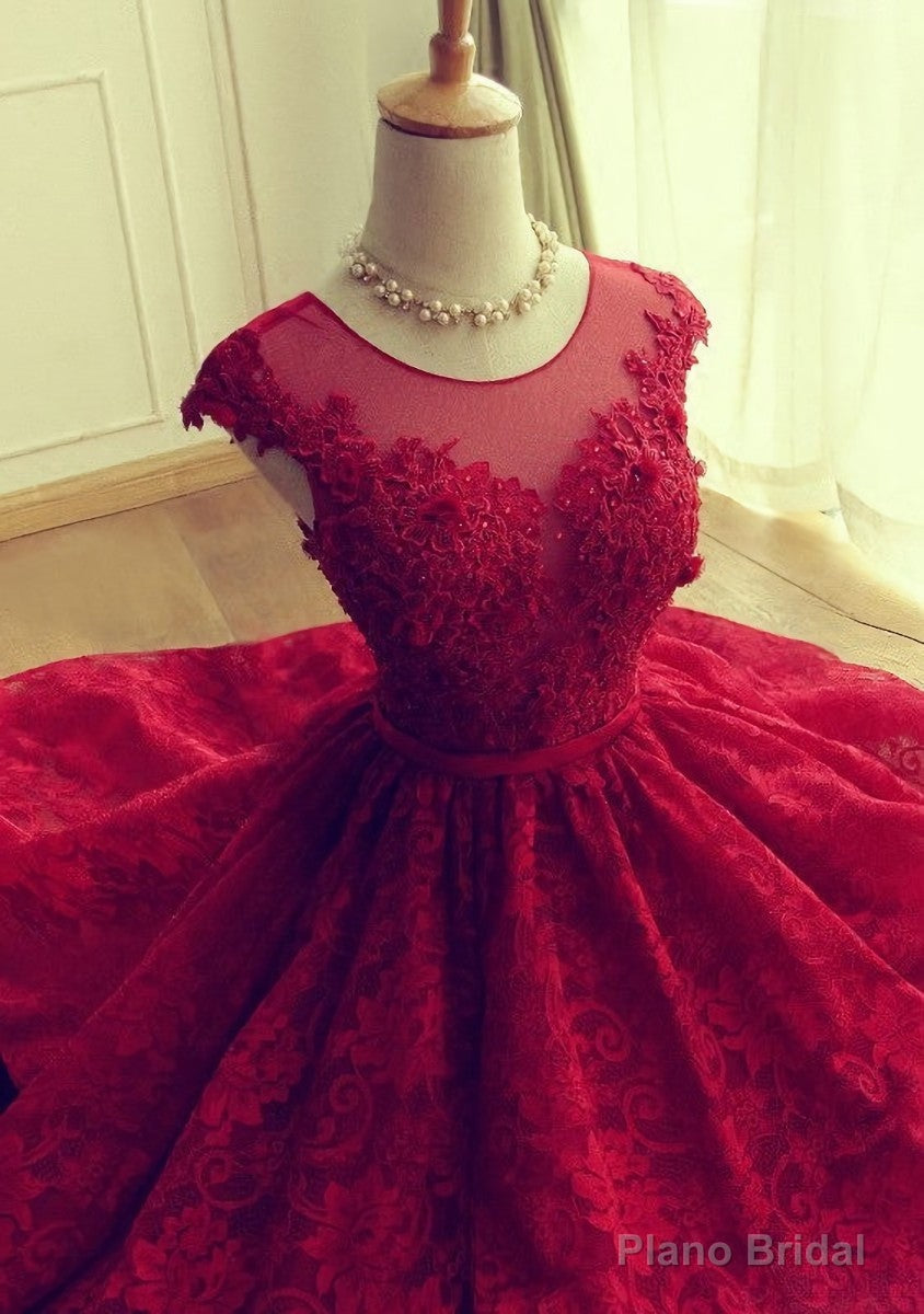 Red Short Lace Homecoming Dresses,Knee-length Prom Dress,Party Gown