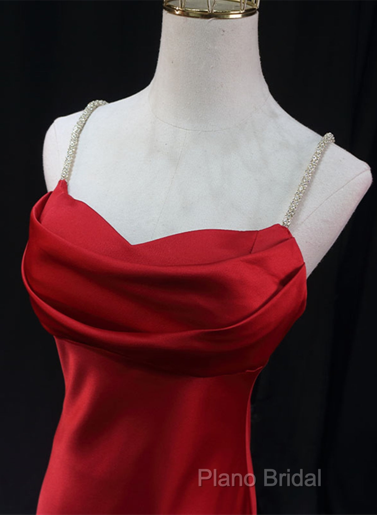 Red Soft Satin Long Party Dresses Formal Dresses, Red A-Line Formal Dresses Secondary image