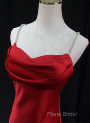 Red Soft Satin Long Party Dresses Formal Dresses, Red A-Line Formal Dresses