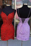 Red Spaghetti Straps Applique Tight Homecoming Dresses