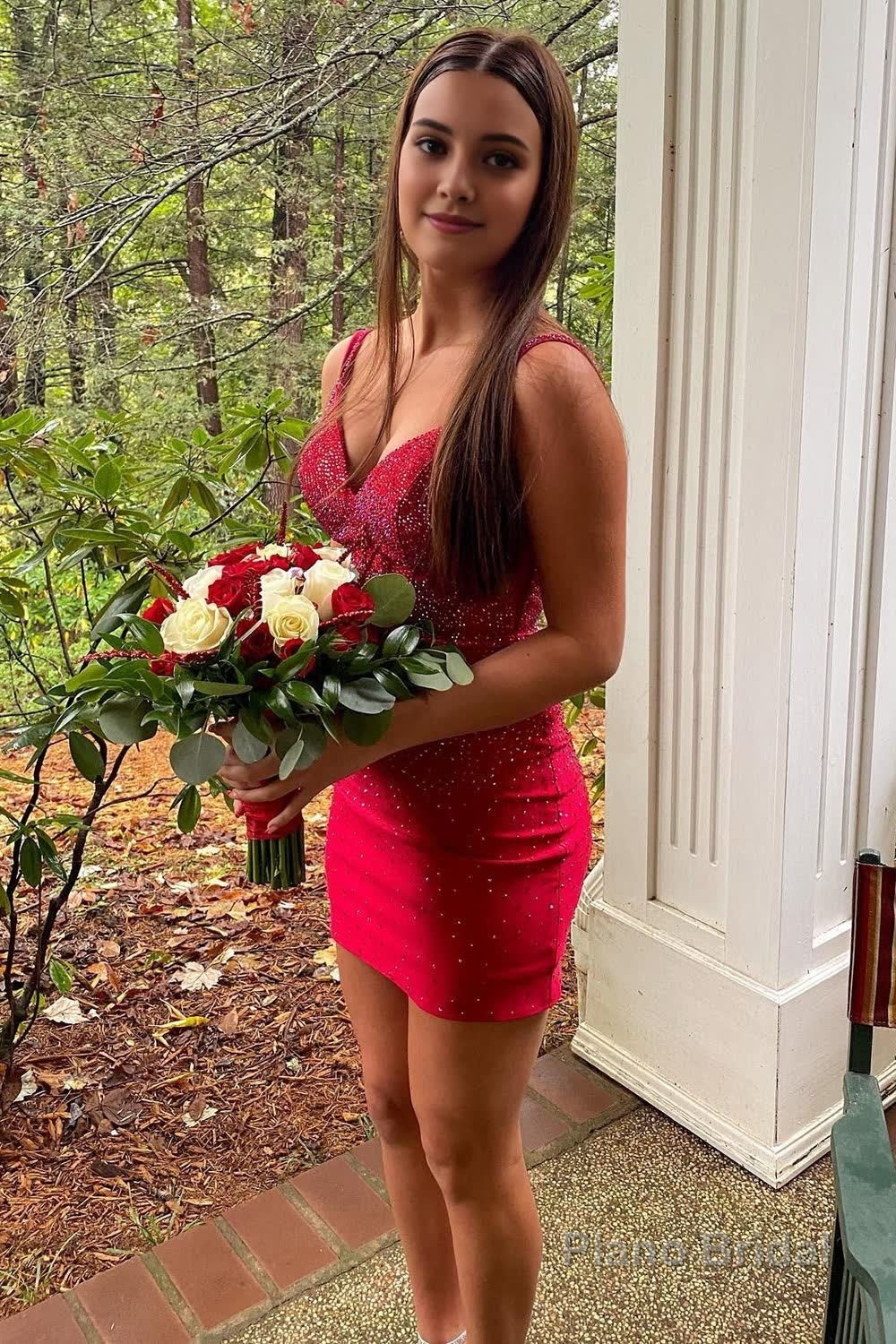 Red Spaghetti Straps Tight Homecoming Dress Main image