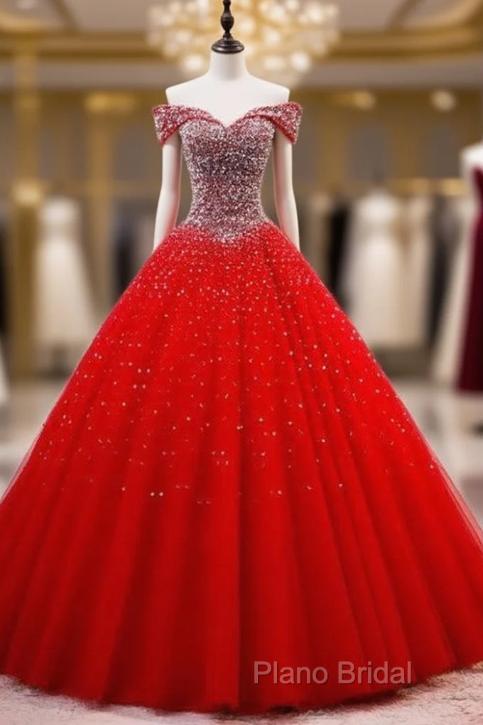 Red Sparkle Tulle Sweetheart Party Dresses, Shiny Sweet 16 Dresses Main image