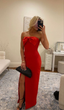 Red Strapless Bow-Knot Slit Formal Prom Dresses