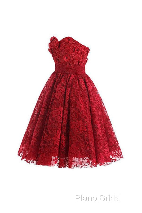 Red Sweetheart Knee Length Homecoming Dresses Lace Cocktail Dresses Secondary image