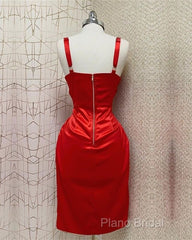 Red Sweetheart Neckline Slit Homecoming Dresses Midi Formal Prom Dresses
