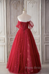 Red Sweetheart Tulle Long Beautiful Formal Prom Dresses, Wine Red Party Dresses Evening Gown