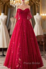 Red Sweetheart Tulle Long Beautiful Formal Prom Dresses, Wine Red Party Dresses Evening Gown