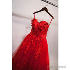 Red Sweetheart Tulle with Applique Party Dress , Tulle Formal Gowns