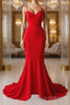 Red Thin Straps Mermaid Backless Long Formal Prom Dresses, Red Mermaid Formal Dresses, Red Evening Dresses