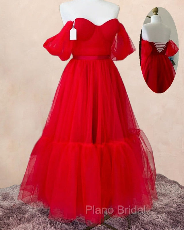Red Tulle Ankle Length Ruffle Dresses Secondary image