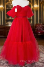 Red Tulle Ankle Length Ruffle Dresses