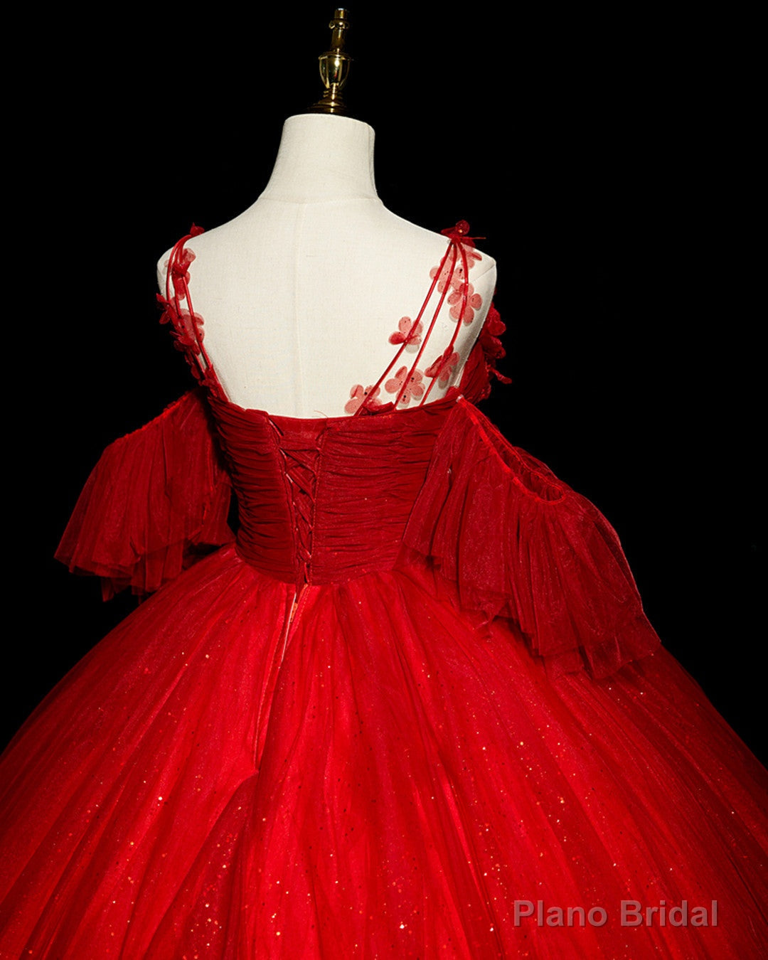 Red Tulle Ball Gown Off Shoulder Sweet 16 Formal Dresses, Red Evening Gown Party Dress
