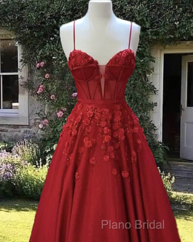 Red Tulle Corset Ball Gown With 3D Flowers Secondary image