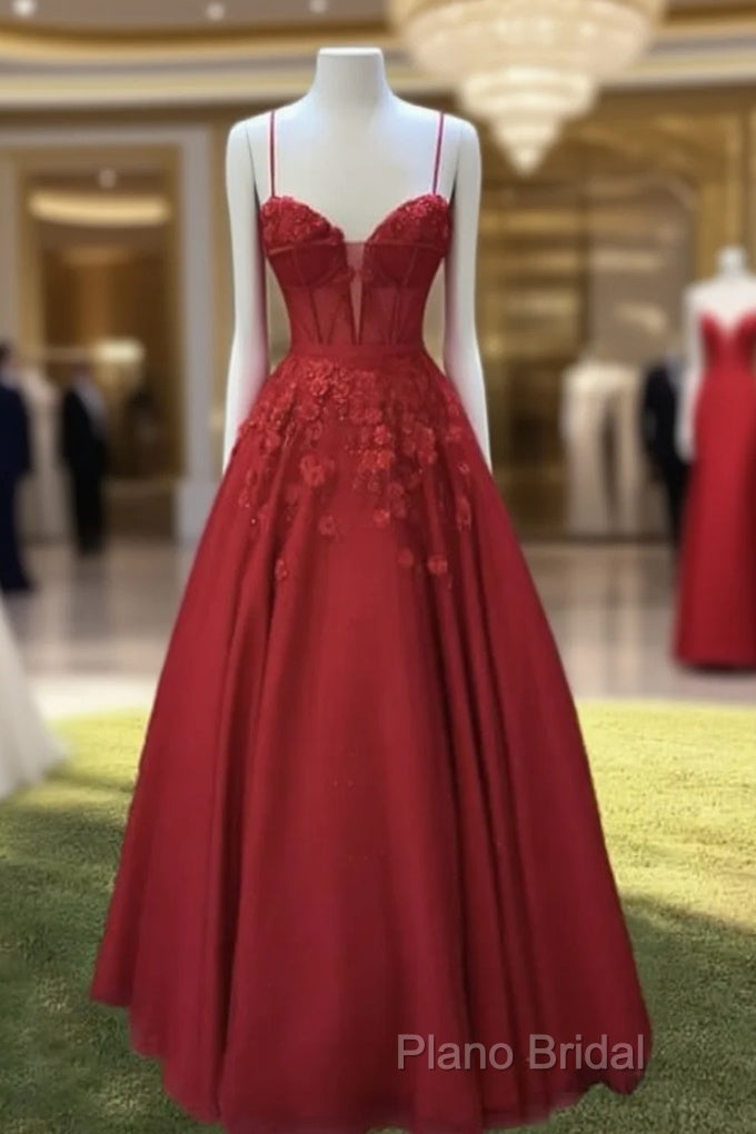 Red Tulle Corset Ball Gown With 3D Flowers Main image