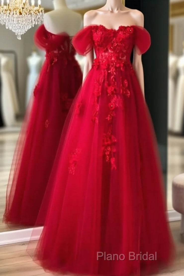 Red Tulle Corset Dresses With 3D Lace Flowers Main image