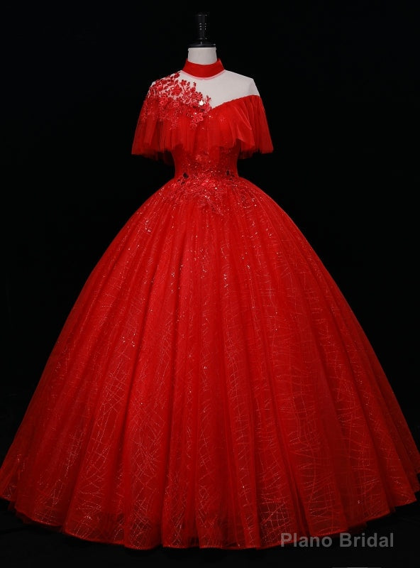 Red Tulle High Neck Backless Beading Quinceanera Dress Main image