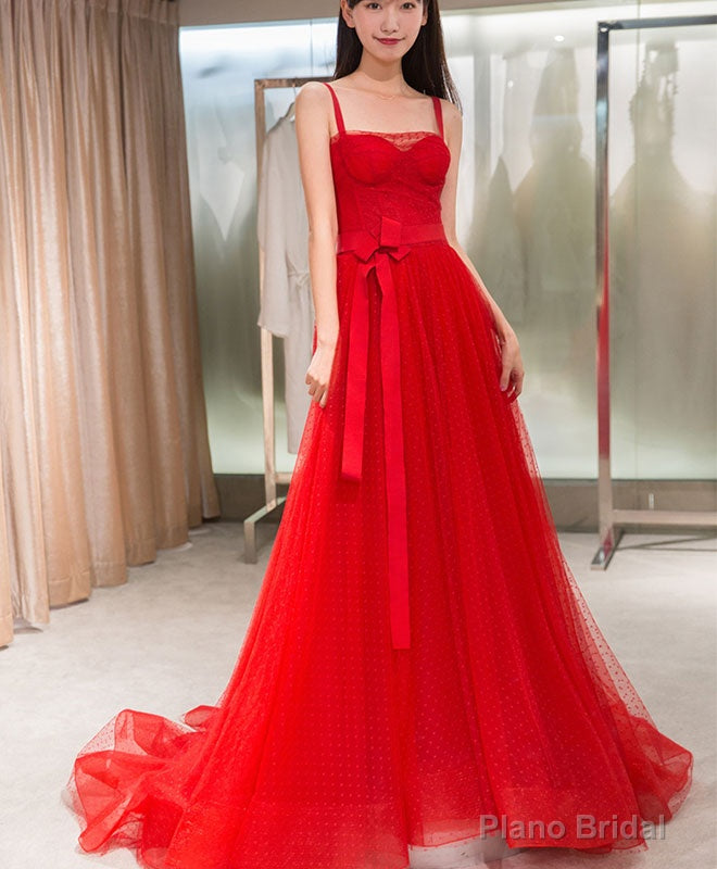 Red Tulle Long Prom Dress, Red Tulle Evening Dress Main image
