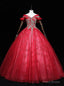 Red Tulle Off the Shoulder Sequins Beading Quinceanera Dress