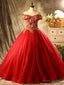 Red Tulle Sequins Beading Off the Shoulder Quinceanera Dress