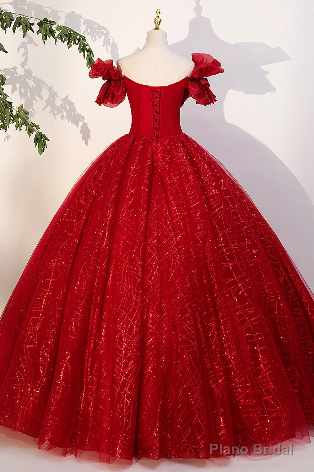Red Tulle Sequins Long Formal Dress, Off the Shoulder Evening Dress Secondary image