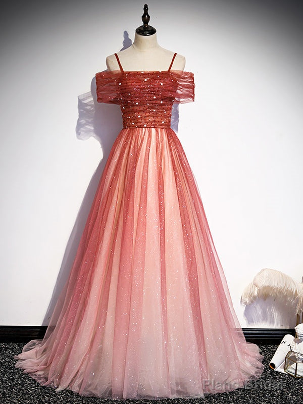 Red Tulle Sequins Spaghetti Straps Prom Dress Main image