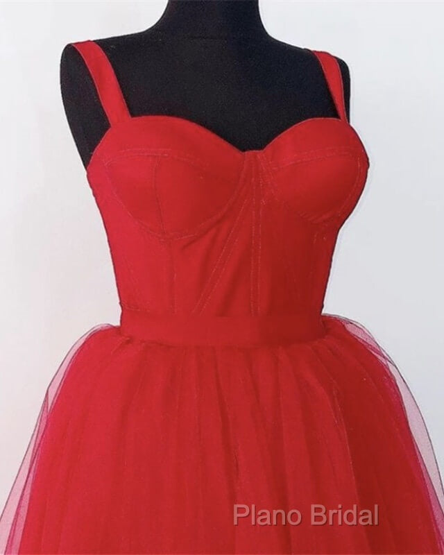 Red Tulle Spaghetti Straps Midi Corset Dresses Secondary image