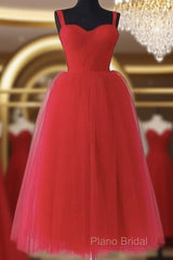 Red Tulle Spaghetti Straps Midi Corset Dresses