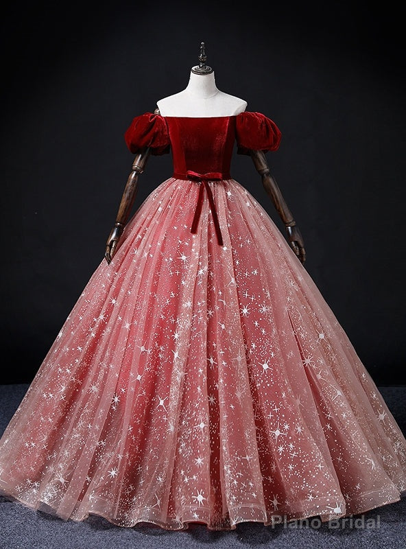 Red Tulle Velvet Off the Shoulder Quinceanera Dress Main image