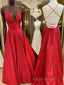 Red v neck backless satin long Formal Prom dress red evening dress