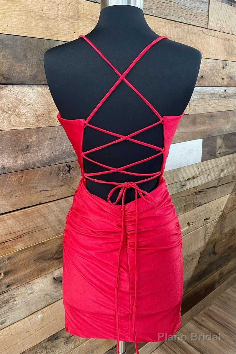 Red V Neck Lace-Up Short Homecoming Dress Cocktail Secondary image