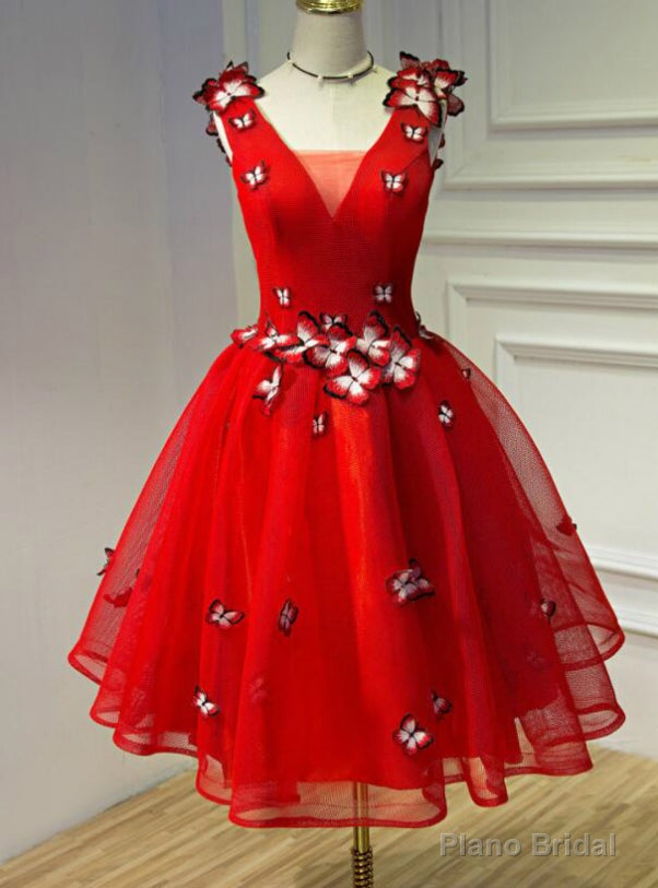 Red V-neck Organza Homecoming Dress Main image
