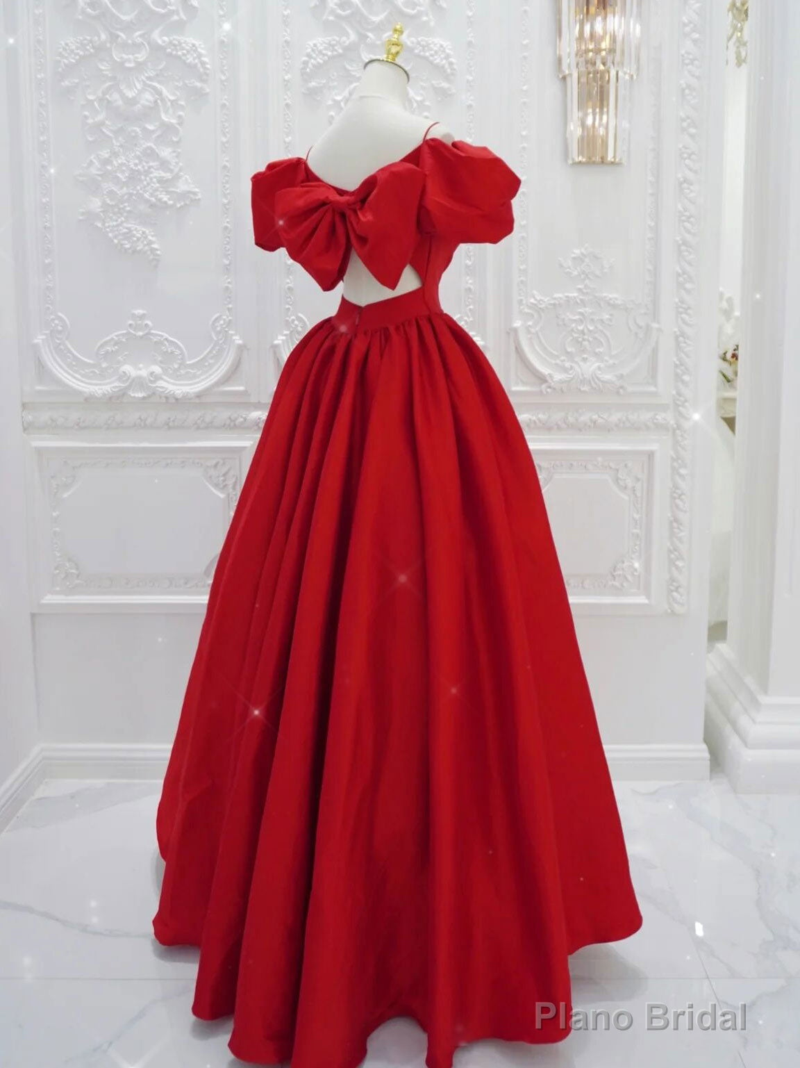 Red V Neck Satin Long Prom Dress, Red Formal Evening Dresses