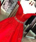 Red v neck tulle lace long Formal Prom dress, red tulle evening dress