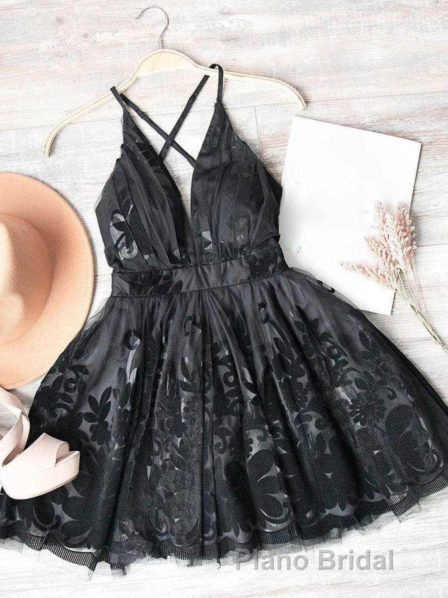 Red v neck tulle lace short Formal Prom Dresses,Mini homecoming Dresses cocktail Dresses