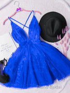 Red v neck tulle lace short Formal Prom Dresses,Mini homecoming Dresses cocktail Dresses