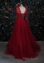Red Velvet Formal Prom Dresses Tulle Formal Gowns