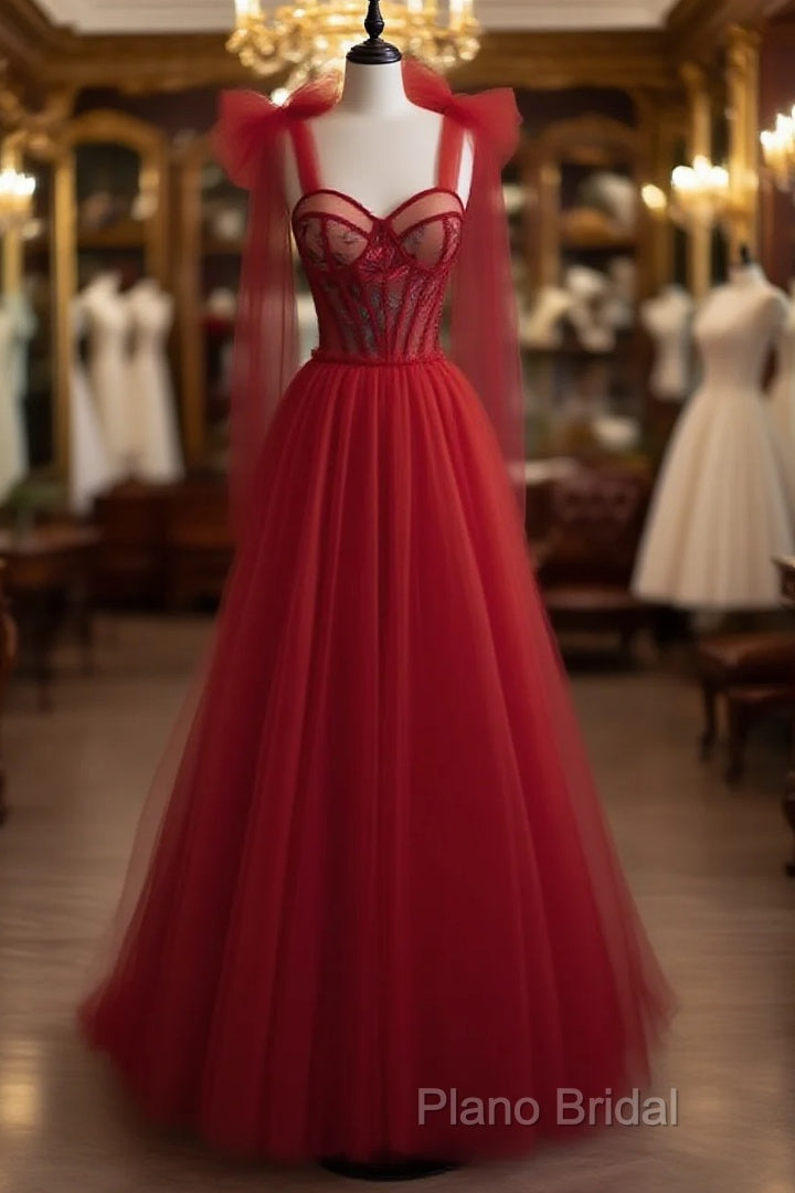 Red Velvet Formal Prom Dresses Tulle Formal Gowns Main image