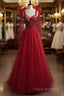 Red Velvet Formal Prom Dresses Tulle Formal Gowns