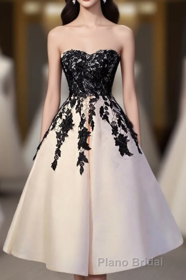 Champagne Lace Short Formal Prom Dresses, Lace Evening Dresses Main image