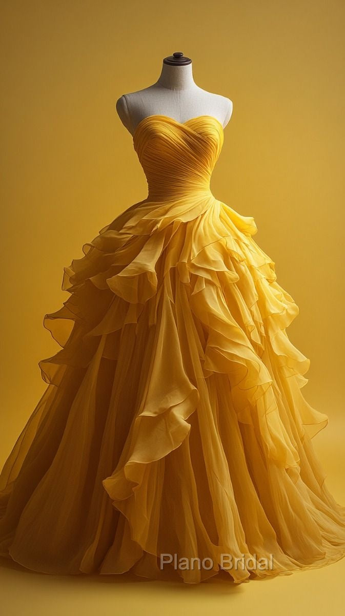 Retro Ball Gown Sweetheart Tulle Yellow Party Dresses Formal Prom Dresses Evening Dresses