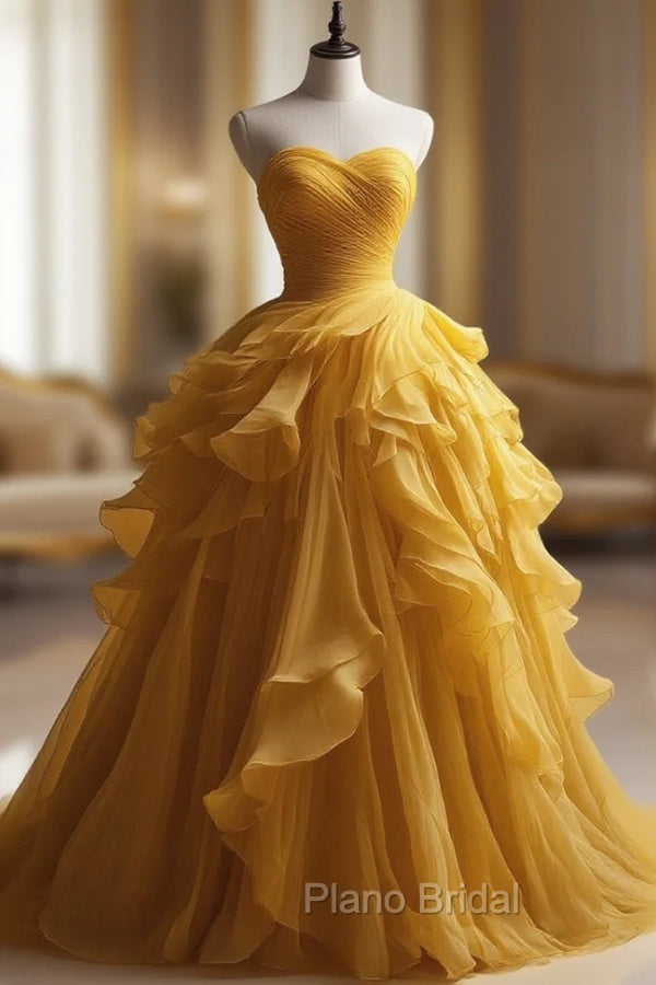 Retro Ball Gown Sweetheart Tulle Yellow Party Dresses Formal Prom Dresses Evening Dresses Main image
